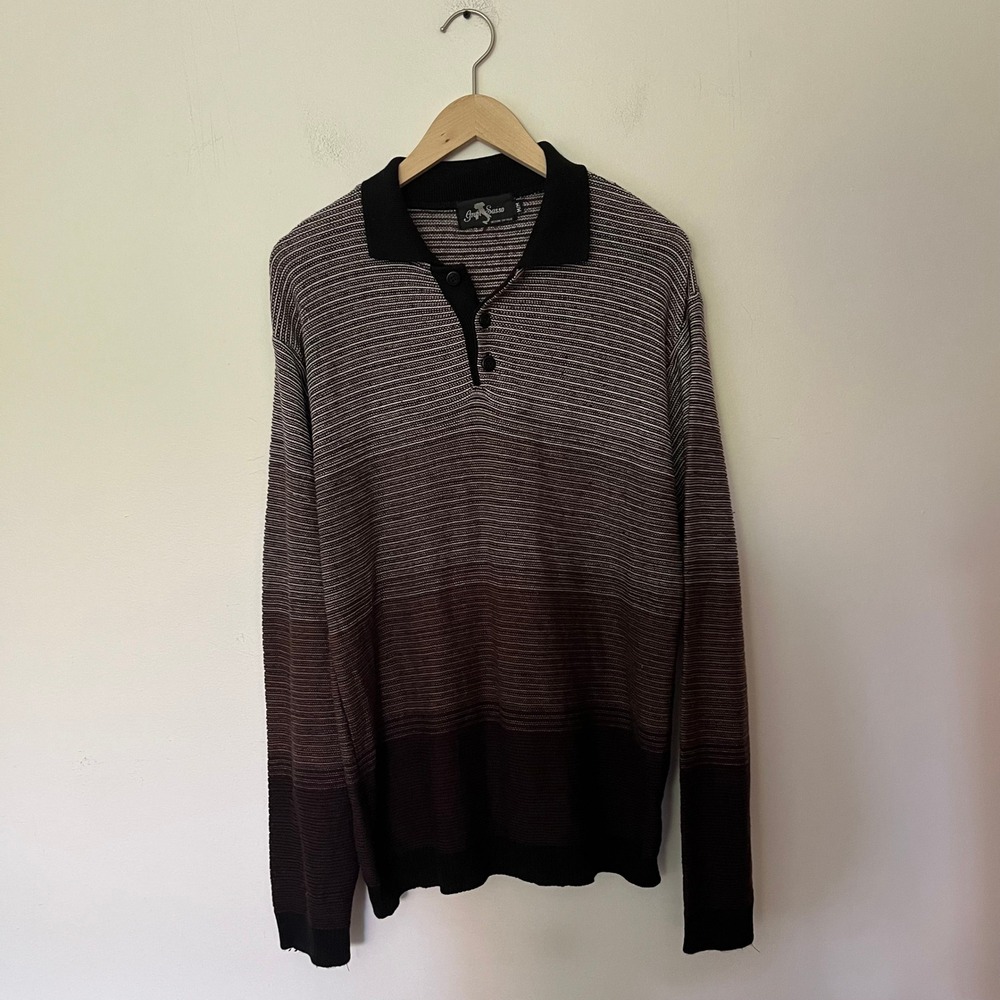 Gran Sasso Mens Ombre Striped Long Sleeve Polo Sweater Grey Black Wool Blend M